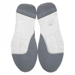 Pre Owned Balmain White/Black Stretch Knit And Leather Cameron Embossed Logo High Top Sneakers Size 37