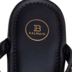 Pre Owned Balmain Black Leather Chain Embellished Thong Sandals Size 38