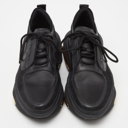 Balmain Black Satin and Suede Lace Up Sneakers Size 38