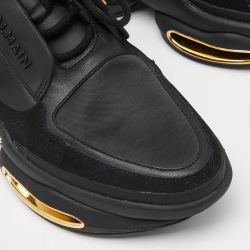 Balmain Black Satin and Suede Lace Up Sneakers Size 38
