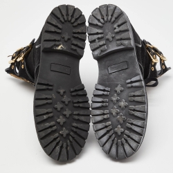 Pre Owned Balmain Black Suede Eagle Ranger Combat Ankle Boots Size 40