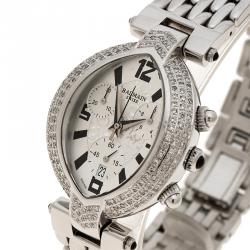 Pre Owned Balmain Silver Stainless Steel and Diamond Excessive Chronograph 5831 Women's Wristwatch 32 mm