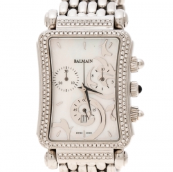 Pre Owned Balmain White Mother of Pearl Stainless Steel Diamonds Jolie Madame 5851 Women's Wristwatch 29 mm