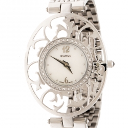 Pre Owned Balmain Mother of Pearl Stainless Steel Diamonds 3075 Women's Wristwatch 32 mm