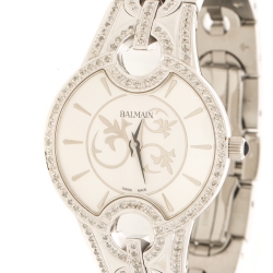 Pre Owned Balmain Silver Stainless Steel Diamonds B-Crazy B1571.33.16 Women's Wristwatch 32 mm