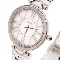 Pre Owned Balmain White Mother of Pearl Stainless Steel Haute Elegance B8071.33.83 Women's Wristwatch 27MM