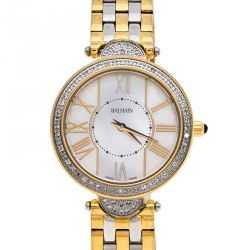 Pre Owned Balmain Mother of Pearl Two-Tone Stainless Steel Diamonds Haute Elegance 8076 Women's Wristwatch 27 mm