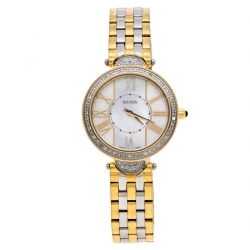 Pre Owned Balmain Mother of Pearl Two-Tone Stainless Steel Diamonds Haute Elegance 8076 Women's Wristwatch 27 mm