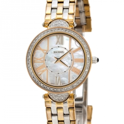 Pre Owned Balmain Mother of Pearl Two-Tone Stainless Steel Diamonds Haute Elegance 8076 Women's Wristwatch 27 mm