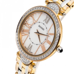 Pre Owned Balmain Mother of Pearl Two-Tone Stainless Steel Diamonds Haute Elegance 8076 Women's Wristwatch 27 mm