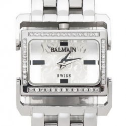 Pre Owned Balmain Silver Stainless Steel Diamond 2198 Rectangular Women Wristwatch 24 mm