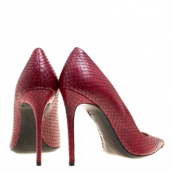 Barbara Bui Red Elaphe Leather Metal Pointed Toe Pumps Size 38
