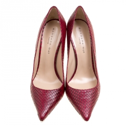 Barbara Bui Red Elaphe Leather Metal Pointed Toe Pumps Size 38