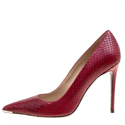 Barbara Bui Red Elaphe Leather Metal Pointed Toe Pumps Size 38