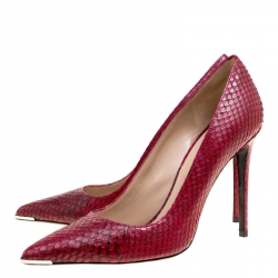 Barbara Bui Red Elaphe Leather Metal Pointed Toe Pumps Size 38