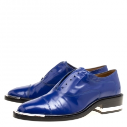 Pre Owned Barbara Bui Blue Leather Laceless Oxfords Size 37