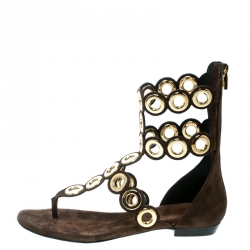 Pre Owned Barbara Bui Brown Suede Eyelet Detail Flat Thong Sandals Size 37