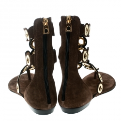 Pre Owned Barbara Bui Brown Suede Eyelet Detail Flat Thong Sandals Size 37