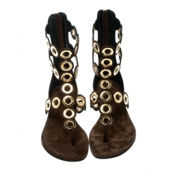 Pre Owned Barbara Bui Brown Suede Eyelet Detail Flat Thong Sandals Size 37