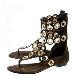 Pre Owned Barbara Bui Brown Suede Eyelet Detail Flat Thong Sandals Size 37