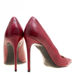 Barbra Bui Red Elaphe Leather Metal Pointed Toe Pumps Size 38