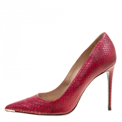 Barbra Bui Red Elaphe Leather Metal Pointed Toe Pumps Size 38