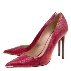 Barbra Bui Red Elaphe Leather Metal Pointed Toe Pumps Size 38