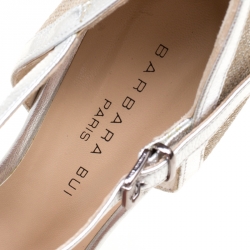 Barbara Bui Beige Jute And Metallic Silver Leather T Strap Platform Sandals Size 37