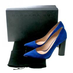 Barbara Bui Blue Suede Metal Pointed Toe Block Heel Pumps Size 38