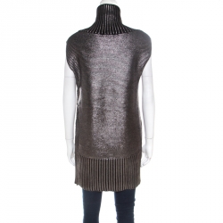 Barbara Bui Silver Foil Print Rib Knit Wool Sleeveless Turtleneck Sweater M