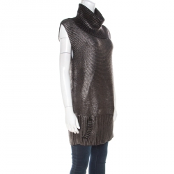 Barbara Bui Silver Foil Print Rib Knit Wool Sleeveless Turtleneck Sweater M