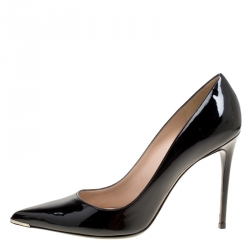 Barbara Bui Black Patent Leather Metal Pointed Toe Pumps Size 39