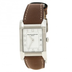 Pre Owned Baume & Mercier White Stainless Steel Hampton Women's Wristwatch 22 mm