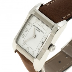 Pre Owned Baume & Mercier White Stainless Steel Hampton Women's Wristwatch 22 mm
