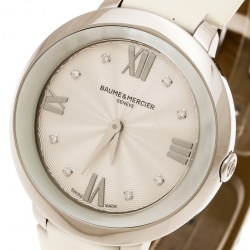 Pre Owned Baume & Mercier Silver White Stainless Steel Promesse MOA10177 Women's Wristwatch 34 mm