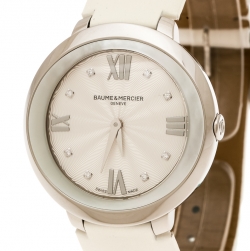 Pre Owned Baume & Mercier Silver White Stainless Steel Promesse MOA10177 Women's Wristwatch 34 mm