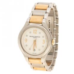 Baume & Mercier White Mother of Pearl Yellow Gold Capped Stainless Steel Women's Wristwatch  30 mm