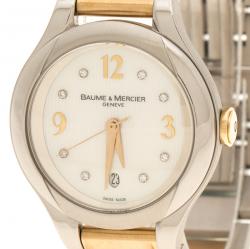 Baume & Mercier White Mother of Pearl Yellow Gold Capped Stainless Steel Women's Wristwatch  30 mm