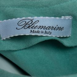 Blumarine Resort'16 Turquoise Goat Leather Embroidered Lace Panel Detail Dress XL