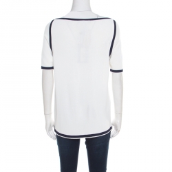 Blumarine Off White Contrast Trim Knit Short Sleeve Top L
