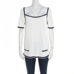 Blumarine Off White Contrast Trim Knit Short Sleeve Top L