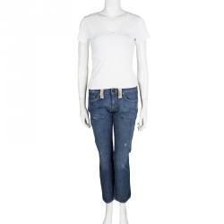 Blumarine Indigo Denim Embellished Distressed Jeans M