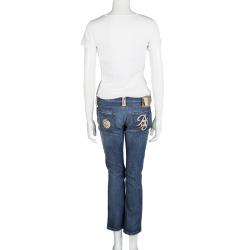Blumarine Indigo Denim Embellished Distressed Jeans M