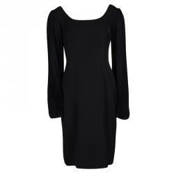 Blumarine Black Plisse Long Sleeve Detail Dress L