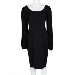 Blumarine Black Plisse Long Sleeve Detail Dress L