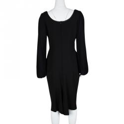 Blumarine Black Plisse Long Sleeve Detail Dress L