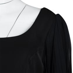 Blumarine Black Plisse Long Sleeve Detail Dress L