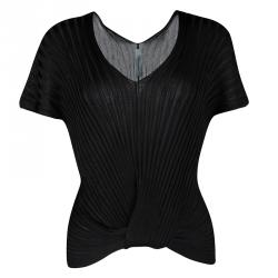 Blumarine Black Rib Knit Faux Tucked Top M