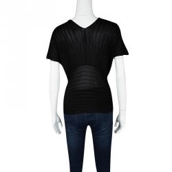 Blumarine Black Rib Knit Faux Tucked Top M