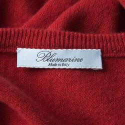 Blumarine Red Embellished Wool and Cashmere Short Sleeve Sweater M